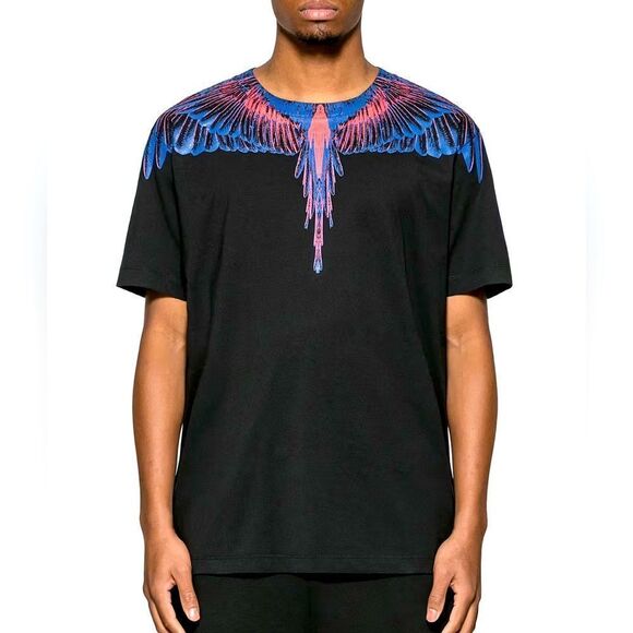 NWT-MARCELO BURLON-ORANGE/BLUE WINGS T-SHIRT- MENS SIZE SMALL